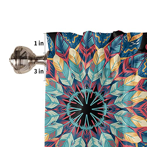 Valance For Windows Polyester Semi Sheer Valances For Living Room Bathroom Bedroom, Boho Style Mandala Pattern Black Background Kitchen Window Valance Rod Pocket Valance Curtains 54X18 Inches #TOP4