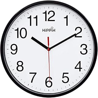 Black Wall Clock Silent Non Ticking Quality Quartz, Battery Operated 10 Inch Round