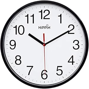 Hippih Clock Black Wall Clock Silent Non Ticking Quality Quartz – 10 Inch Round Easy to Read for Home Office & School…