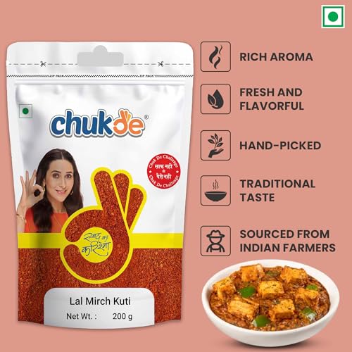 Image of Chukde - Lal Mirch Kutti 200g - Crushed Red Chilli Flakes - Spicy & Aromatic - Pure & Natural - Indian Powdered Spice - No Added Colors or Preservatives - Hygienically Packed for Freshness - Pack Of 2