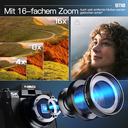 NBD-5K-Digitalkamera-64MP-mit-Autofokus-16X-Zoom-3-180-klappbarem-Display-WiFi--Inkl-WeitwinkelMakro-Linse-Mikrofon-64GB-Karte-2-Akkus-Schwarz | Dealmeister.io Alt tag für bilder post titel