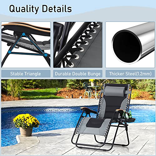 Phi Villa Oversize Xl Padded Zero Gravity Lounge Chair Wide Armrest Adjustable Recliner With Cup Holder, Support 400 Lbs (Grey) #TOP2