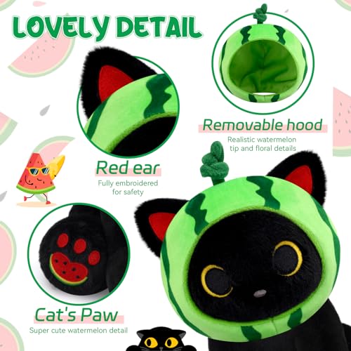 Image of Cat Plush Toys- 8inch Cute Stuffed Cat with Removable Fruit Hood | Soft Kawaii Watermelon Stuffed Animal for Girls, Boys, Birthday Gift for Kids & Adults