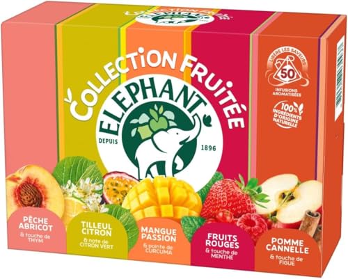 Elephant, Infusion Collection Fruitée Découverte, Assortiment de 5 Infusions, Ingrédients d'Origine 100% Naturelle, 50 Sachets Pyramid