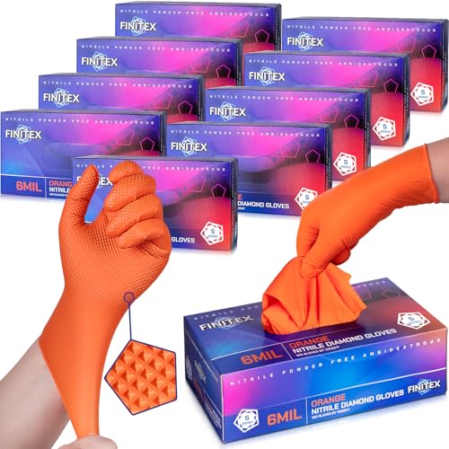 Image of FINITEX Disposable Nitrile Orange 6.3mil Mechanic Heavy Duty Gloves