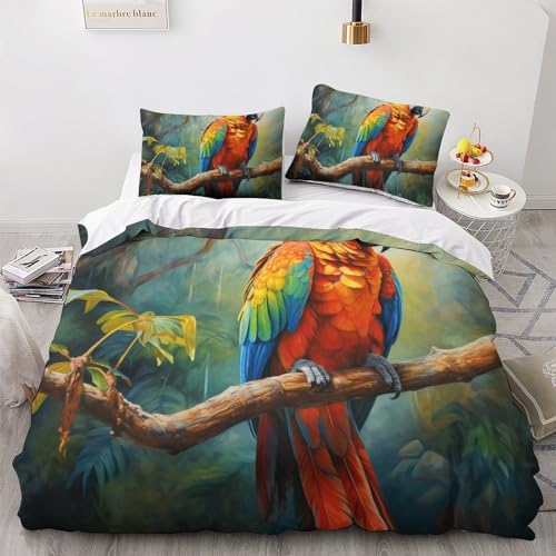Housse de couette perroquet 3 pièces linge de lit animaux sauvages