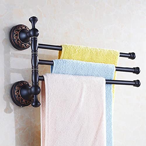 Porte-serviettes 3 rails pivotant 35 cm en laiton noir mat pour salle de bain