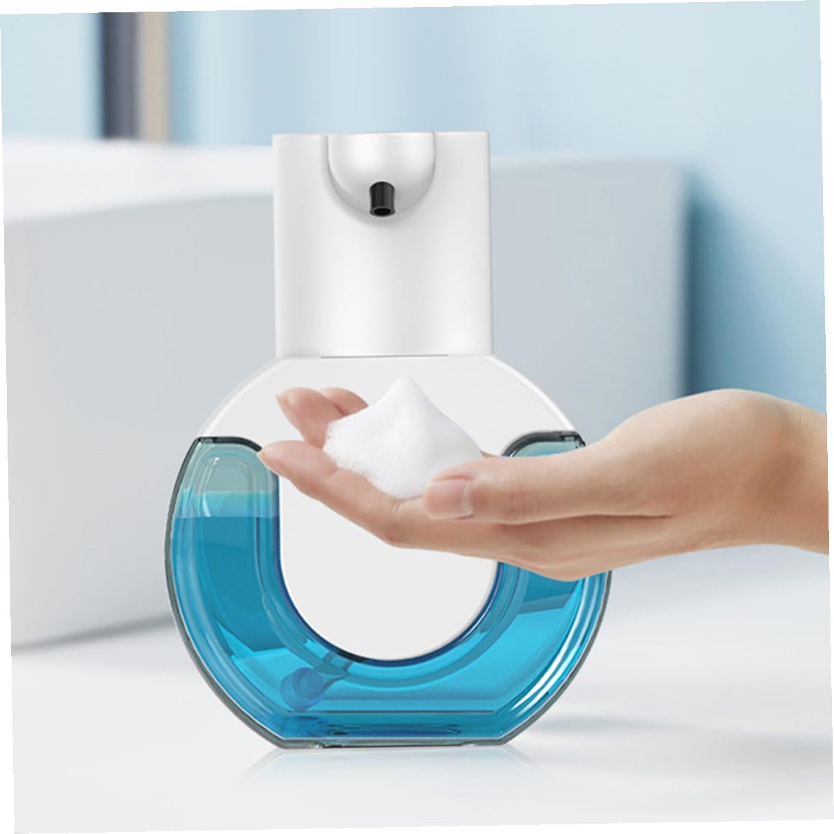 Dispenser di Sapone Automatico in Abs Sensore a Infrarossi Riutilizzabile 430ml Bianco 4 Livelli Regolabili per Uso Domestico da Tavolo o Parete
