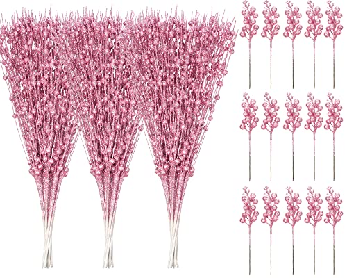Canlierr 63 Pcs Christmas Floral Picks Artificial Glitter Berry Stem Ornaments Decorative Glitter Sticks For Xmas Tree Ornaments Diy Wreath Crafts Holiday Wedding Home Decor, 17 Inch, 9 Inch (Pink) #TOP16