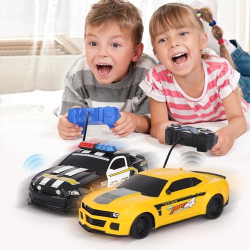 Haktoys Amazing Set of Two RC Toy Vehicles: Remote Control Police Chase Set with Police Car and Sports Car - Simultaneous Action Fun for Kids Boys Girls