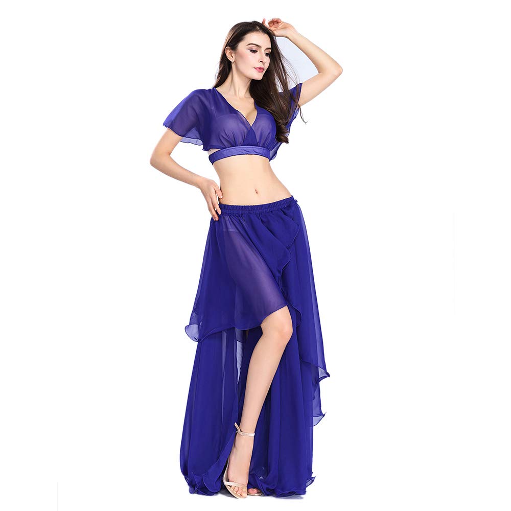 ROYAL SMEELA Costume de Danse du Ventre Tenue de Danse du Ventre Haut et Jupe de Performance Robes en Mousseline de Soie pour Femmes Couleur Unie