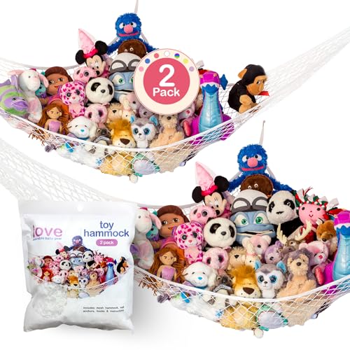 Lilly's Love Stuffed Animal Hammock | Corner Hanging Organizer, Toy Storage, Stuffed Animal Storage Net | Made from Quality Fishing Net, Holds 12lbs | 67'x47'x47' (White, 2 Pack)