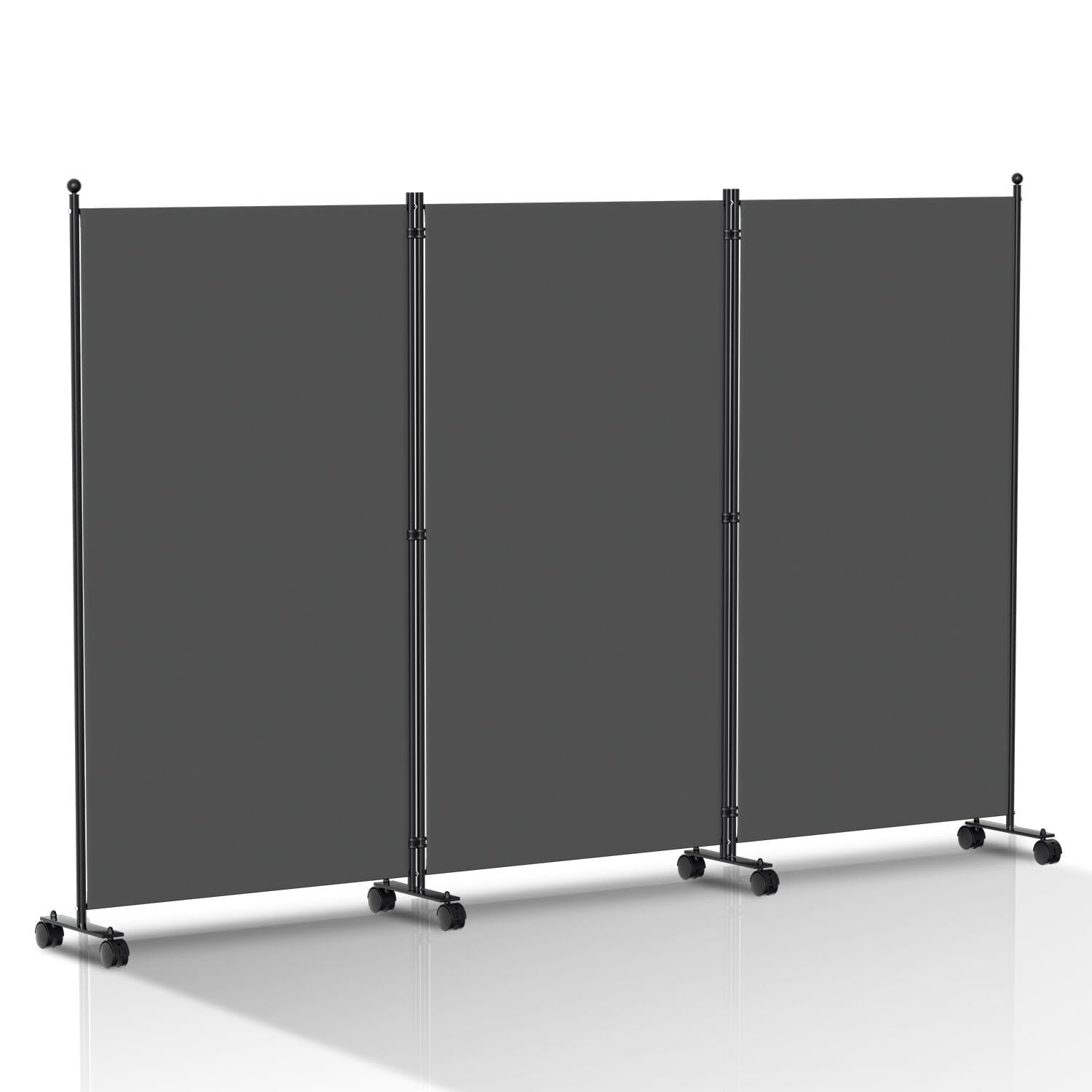 Paravent auf Rollen 263x181cm - Raumteiler 3 Teilig Anthrazit für Büro, Eventbereich Indoor | Spanische Wand Mobile Trennwand (Anthrazit)