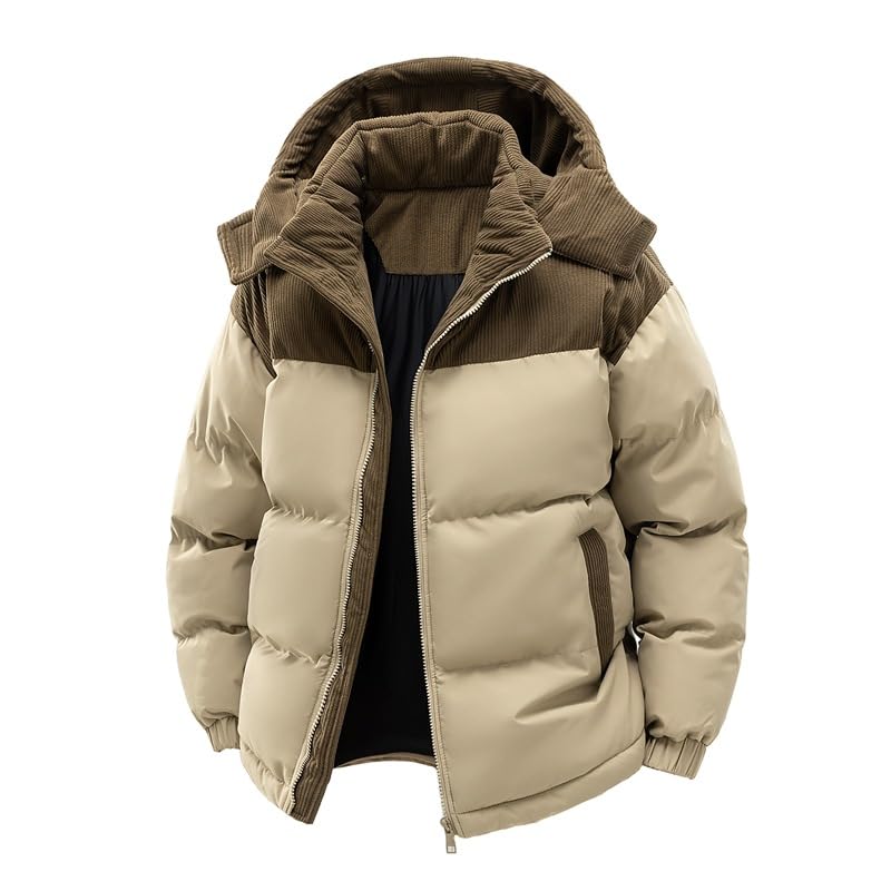Image of Men's Winter Jacket Solid Color Long Sleeve Zipper Coat with Removable Hood Pockets