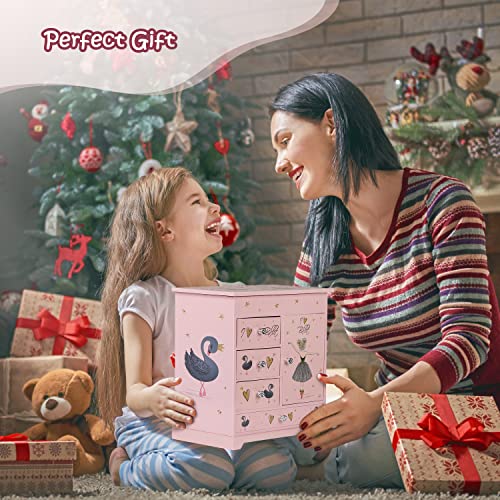 Efubaby Large Jewelry Box For Girls 5 Layer Musical Box With Swing Door Spinning Ballerina, Unicorn Jewelry Set Included Jewelry Box Organizer For Girls Kids Jewelry Box Birthday Valentine Gift Pink #TOP5