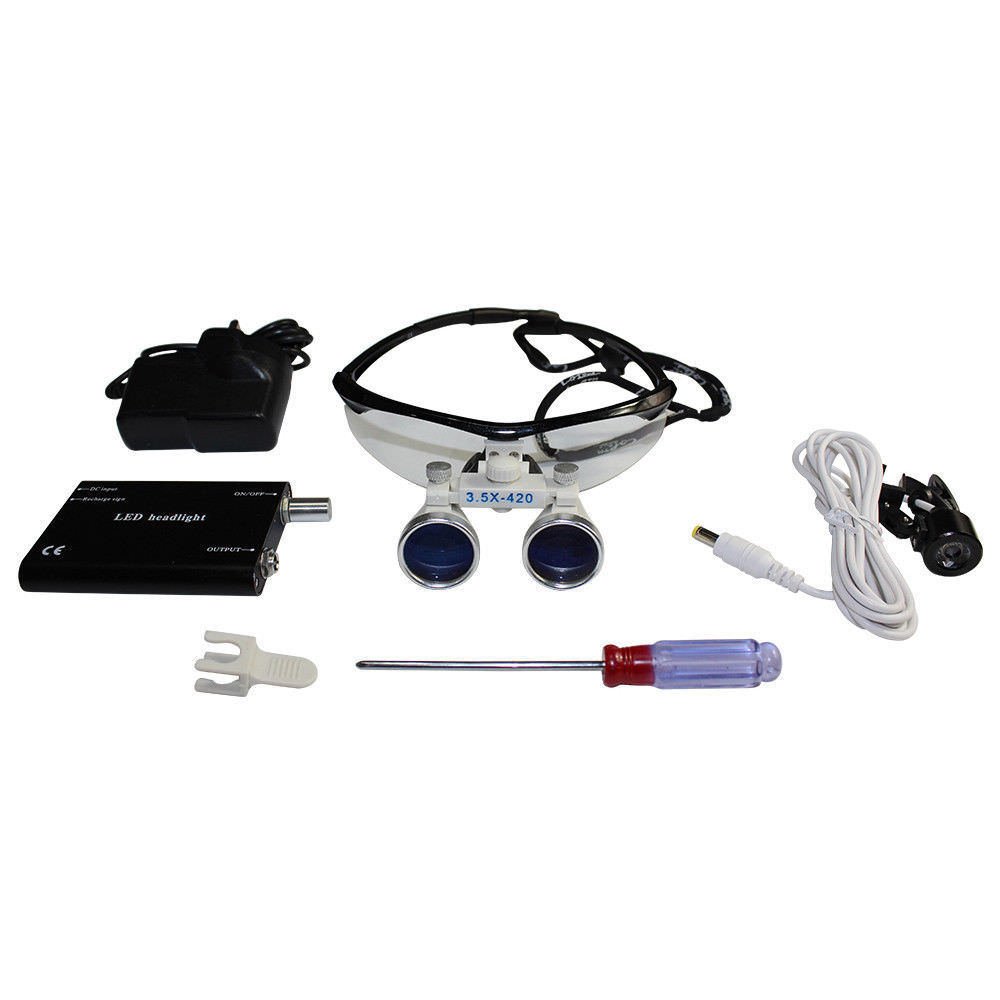 BoNew Dental Loupes Binokularlupen Kopflupe Lupenbrille LED Headlight Beleuchtung 3.5×420MM