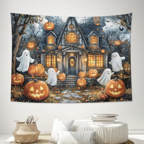 Djheips 16988961 Halloween Cute Ghost Pumpkin Tapestry Wall Hanging Halloween Tapestries Goth Tapestry Horror Tapestry Wall Hanging cover