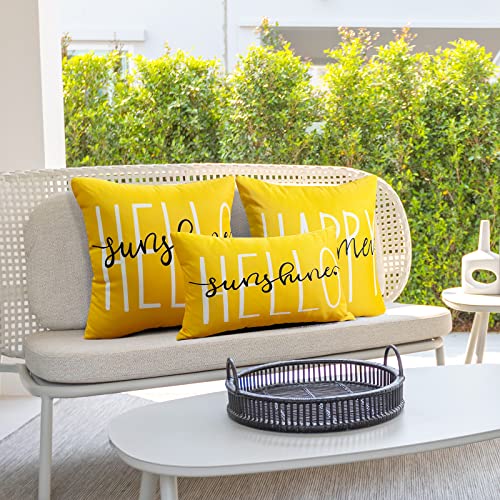 Hckot Pack Of 2 Happy Summer Outdoor Waterproof Pillow Covers 12X20, Yellow Hello Sunshine Throw Pillow Covers For Patio Furniture Garden #TOP5