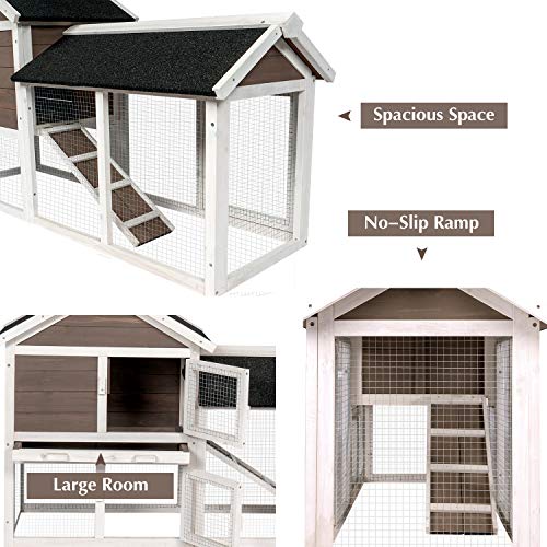 Kinpaw 53” Rabbit Hutch Bunny Cage Outdoor Chicken Coop Backyard Small Animal House Poultry for Guinea Pig Duck with Removable Tray & Ramp Coffee