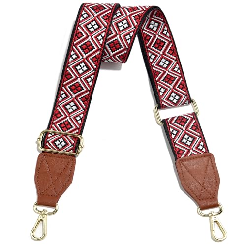 Image of Purse Strap,1.5 inch Leather End Shoulder Strap Adjustable Replacement,Retro Multi-Pattern Crossbody Bag Straps