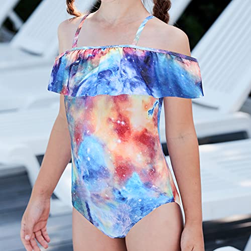 Image of Girls One Piece Swimsuits Off Shoulder Bathing Suit for Kids Hawaiian Swimwear 3-16 Years