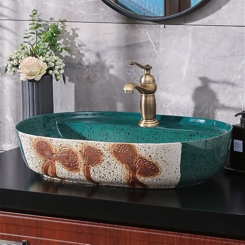 Lavabos de baño ovalados de cerámica retro para solucionar salpicaduras exterior 5