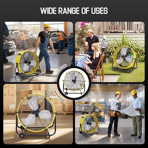 Image of Albott 24 Inch Industrial Floor Fan, High Velocity Drum Fan with 3 Speeds, Heavy Duty Metal Shop Fan with Wheels for Warehouse, Workshop, Garage, Factory Use