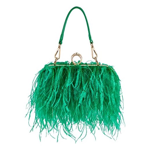 Women Ostrich Feather Tote Bag Fluffy Purse Clutch Feather Evening Handbag for Wedding Anniversary Party (Green)