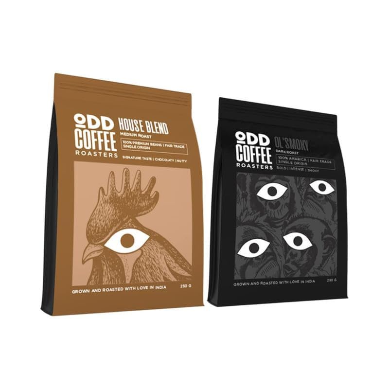 Image of ODD COFFEE ROASTERS Speciality Coffee 250 each | House Blend - Medium Roast - Signature Taste | OL' Smoky- Dark Roast - Bold | Coffee Powder For Espresso || Pack of 2 AAA Beans