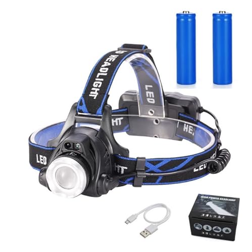 LED Head Torch, Super Bright Head Torch Rechargeable Headlamp Waterproof Running Headtorch with 4 Light Modes, Headlight Torch for Running Cycling Hiking Fishing Power Cuts