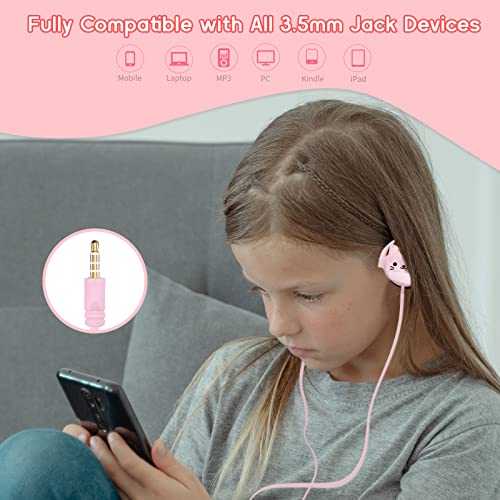 Anruk Kids Earbuds For Back To School With Ear Hooks, Cute Cat Earbud For Kid Wired Over Earbud & Ear Headphones With Microphone And Kawaii Ear Loops, Birthday Gifts For Girls And Boys (Pink) #TOP3