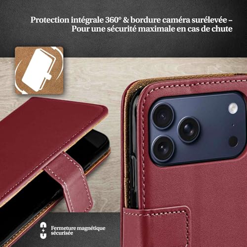 Étui en cuir synthétique bordeaux haut de gamme pour iPhone 17 Pro - 3