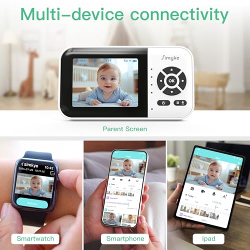 Simyke Smart Video Baby Monitor,2.8Inch Display,1080P Camera,1500Ft Long Range,Wifi On/Off Switch,Night Vision,Feeding Clock,Temperature Detection,2-Way Talk,Free Smart Phone App thumb #7