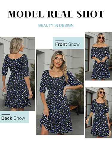 Image of ANRABESS Womens Lantern Short Sleeve Square Neck Casual Flowy Mini Dresses 2026 Holiday Summer Spring Beach Vacation Clothes