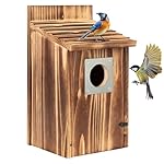 Casa de pájaros para Exteriores, casa de pájaros A...: Diseño divertido: la casa para pájaros está bien diseñada para atraer especies deseables, como pájaros azules, reyezuelos, golondrinas de árboles y carboneros. Ver a tus lindos visitantes será divertido Resistente y bien construida: la casa para pája...