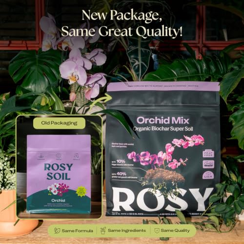 Image of Rosy Soil Orchid Potting Mix, 4 Quarts | Peat-Free Orchid Soil for Repotting, Phalaenopsis, Cattleya, Dendrobium, Biochar & Mycorrhizae Blend for Indoor Gardening