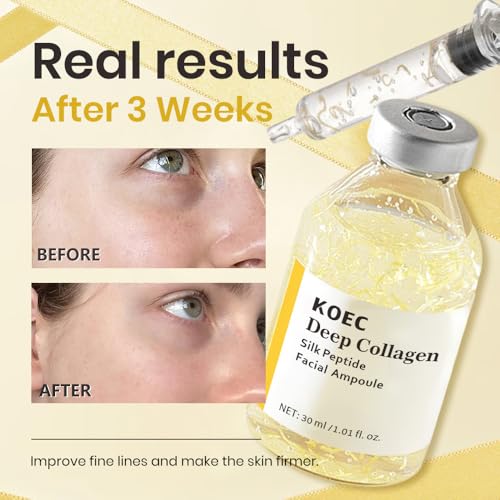 Image of KOEC 2PCS Deep Collagen Silk Peptide Facial Ampoule Set Face Lifting Serum,Intensive Tightening & Smoothing & Hydrating,Non-Greasy,Gentle Formula