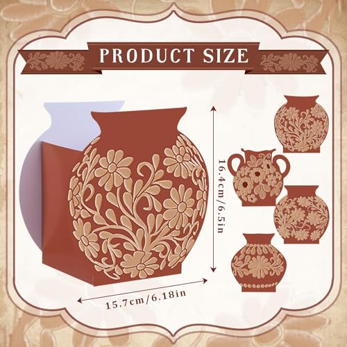 12 Pcs Platos De Barro Mexicanos Cielito Lindo Party Decoration Flower Vase Centerpiece Mexican Paper Gift Boxes Terracotta Clay Pottery Cinco De Mayo Decor for Tables(Brown Flower,Brown) - Image 4