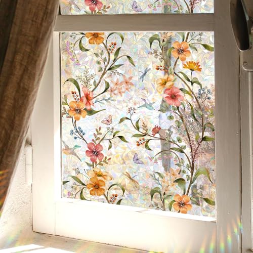 Vinilo Decorativo para Ventana con Flores Naranja 15.74x39.37 in miniatura 2