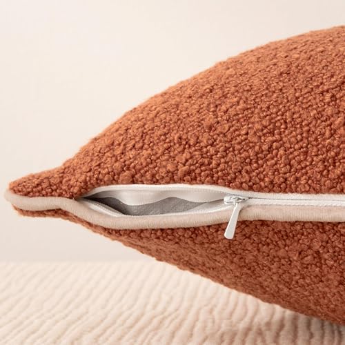 Image of Amazon Basics Boucle Throw Pillow Covers for Couch, Living Room, Orange Home Decor with Hidden Zipper, Brown, 18x18in, Pack of 2