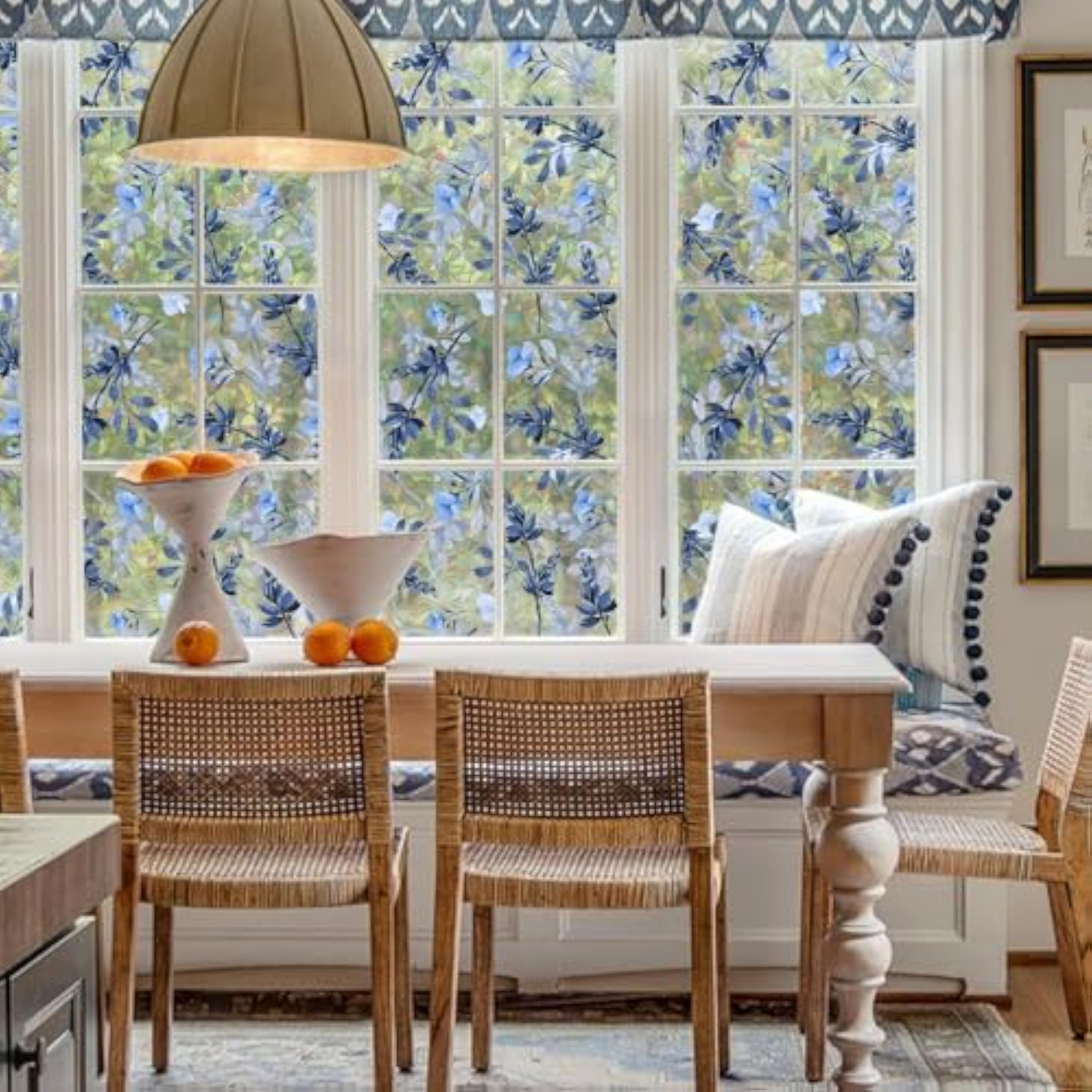 funlife - Película decorativa vegetal con efecto arco iris - Película electrostática para acristalamiento irónico - Hojas azul acuarela 43 x 100 cm