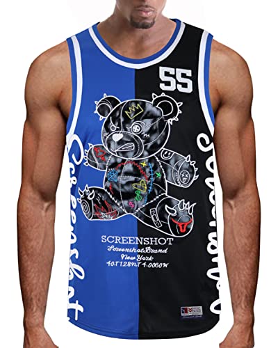 Image of SCREENSHOT Mens Hip-Hop Premium Urban Sreetwear Fashion Jersey Top - NYC Style Basketball Sports Team Color Mesh Tops