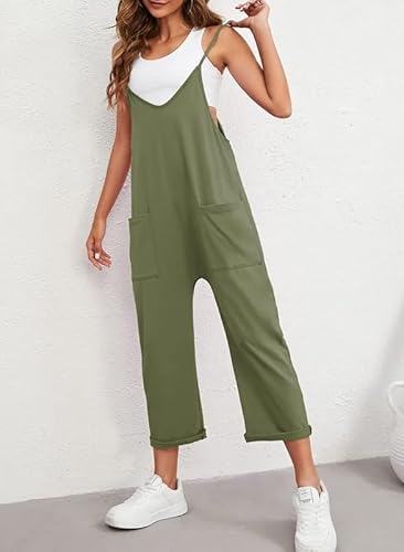 Dokotoo Plus Size One Piece Sleeveless Jumpsuits For Women Casual V Neck Adjustable Spaghetti Strap Loose Rompers Womens Overalls Long Pant Green X-Large #TOP1