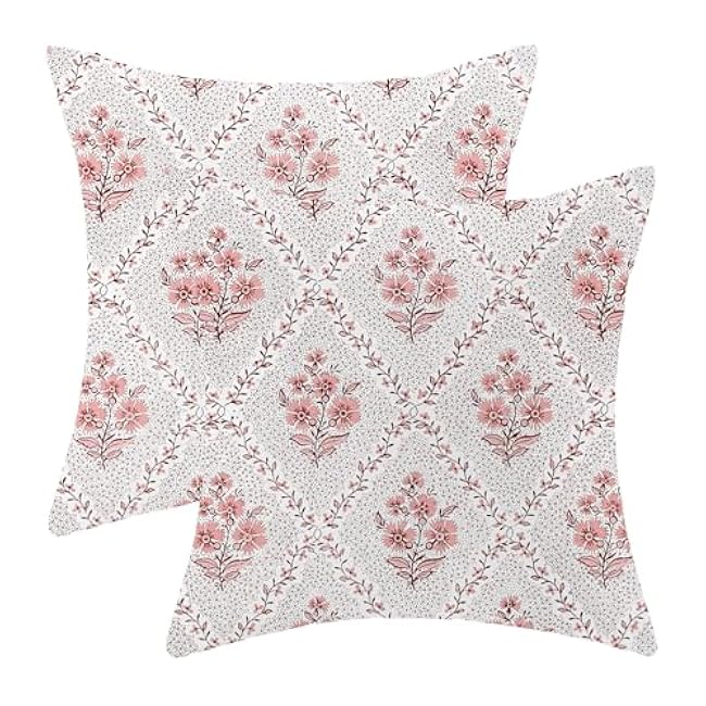 Floral Pillow Covers 16x16 Inches Set of 2 Sage Green Blue Floral Throw Pillow Covers Outdoor Rustic Spring Summer Flower Decoration Pillowcase Farmhouse Decorative Cushion Cover For Sofa Couch