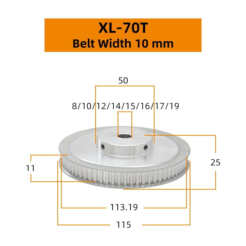 Puleggia dentata XL 1 pz 68T/70T/72T Trapezoidale Passo denti 5,08 mm Larghezza cinghia 10 68 70 72(17x5x2.3 mm,70T-Belt Width 10mm)
