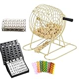 Bingo-Spielautomat aus Metall, Bingo-Lotteriemaschine mit 75 Kugeln, Tischspiel für ungezwungenes Spielen, schneller Aufbau, geeignet für Erwachsene, Familienunterhaltung, Veranstaltungen(Gold)