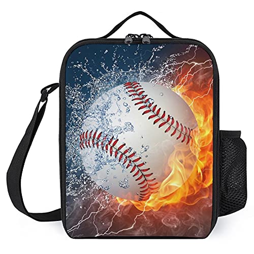Insulated Lunch Box For Girls Boys, Leakproof Portable Lunch Bags With Adjustable Shoulder Strap And Side Pocket, Durable Reusable Cooler Tote Bag For Beach/Picnic/Office/Collega (Fire Baseball) #TOP9