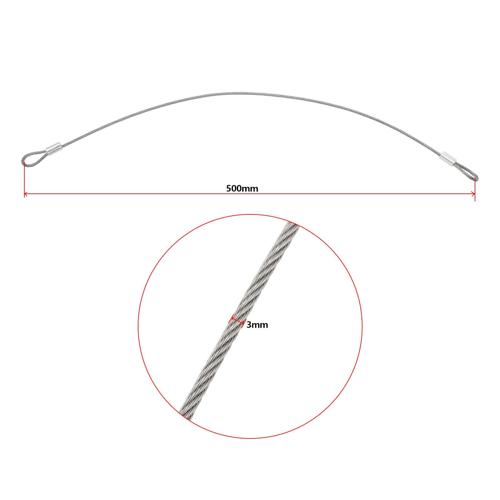 Cavi In Acciaio Inox Con Doppio Anello | Lunghezza 50cm | Diametro 3mm | Portata 121kg | Per Sicurezza E Trasporto - Foto 11