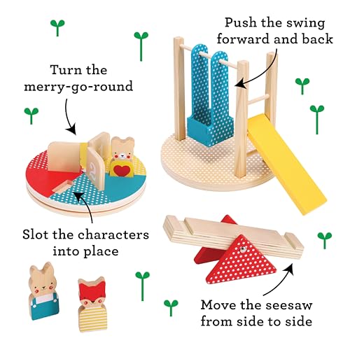 Image of Petit Collage: at The Park Wooden Playset - Wooden Playset for Ages 12mo+ - Includes 4 Moveable Park Rides and 3 Animal Characters - Made with FSC Wood - Makes a Great Gift Idea