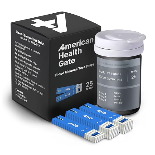 American Health Gate Blood Glucose Test Strips 25 Count | 8-Electrode for Accurate Result | Compatible with AHG-2022 Bluetooth Meter | No Coding | 5-Second Fast Reading | Diabetic Sugar Testing Strips